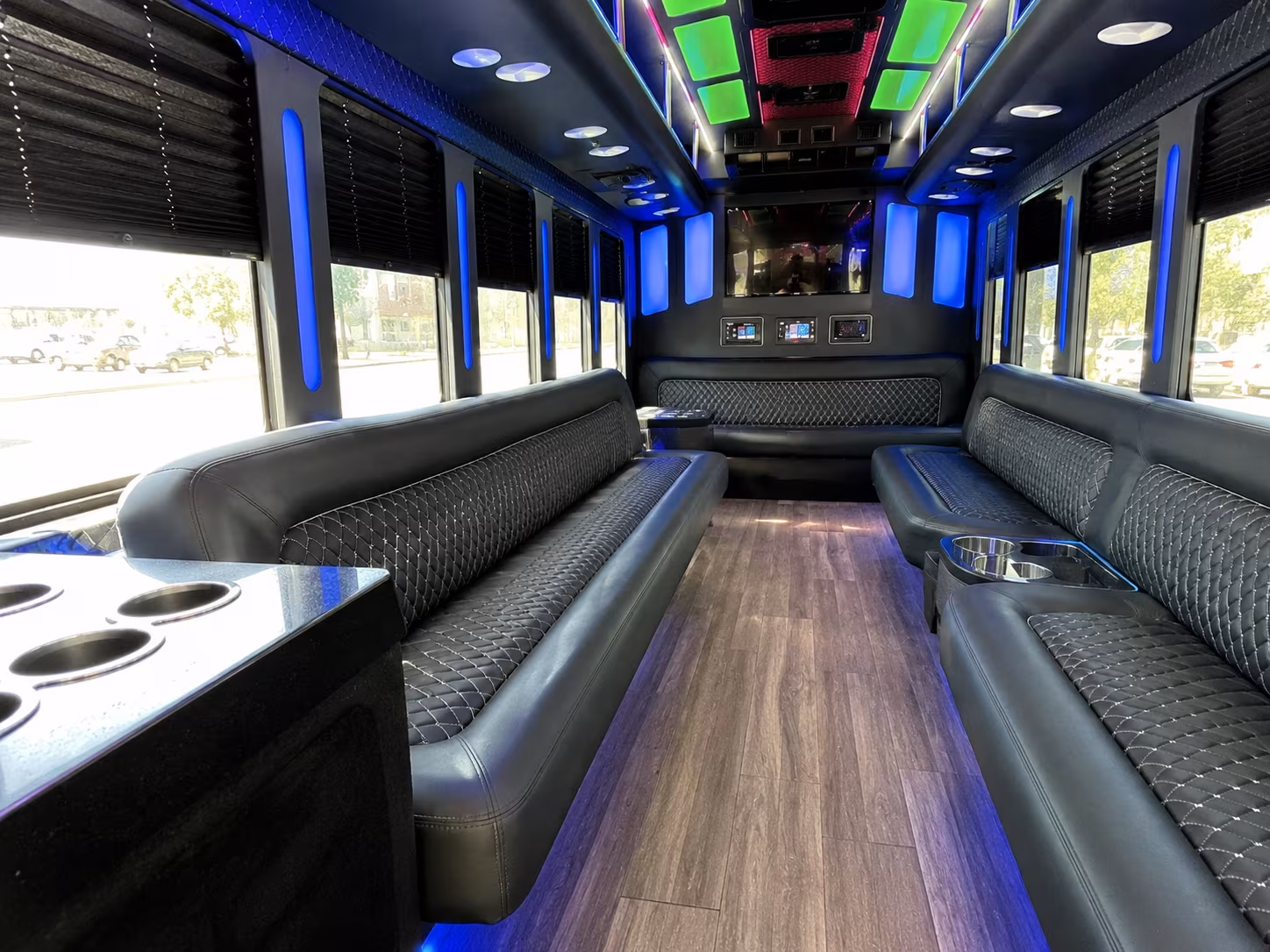 sunrise 15 passenger party bus inside