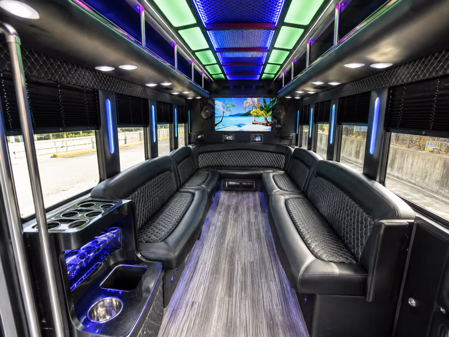sunrise 18 passenger party bus inside