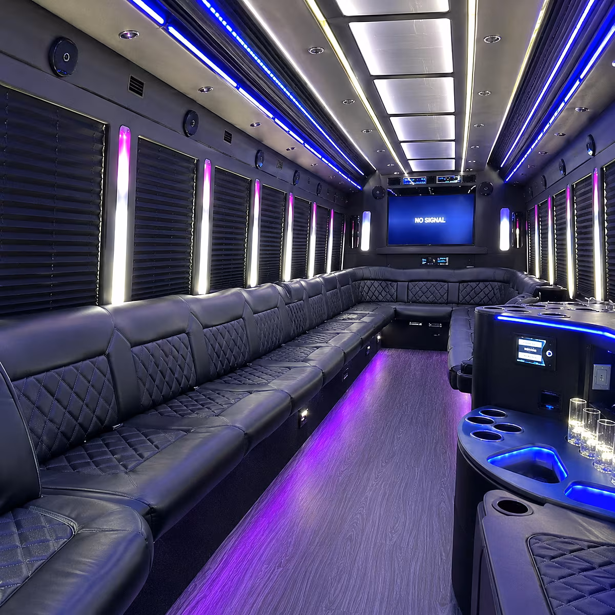 sunrise 30 passenger party bus inside