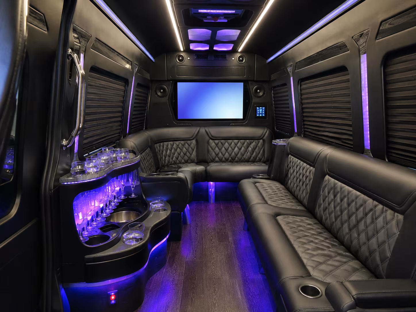 sunrise 50 passenger party bus inside