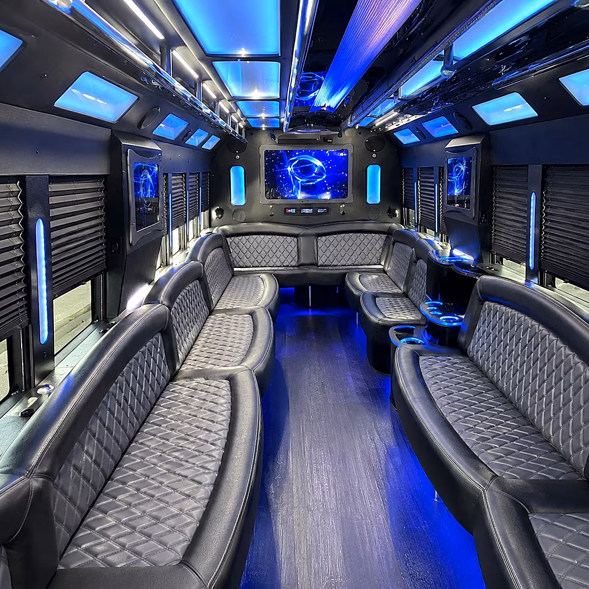 sunrise 50 passenger party bus interior